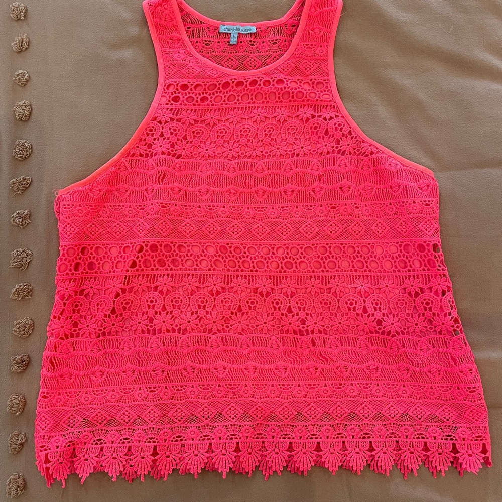 Neon pink tank with see-through back!  Medium from Charlotte Russe